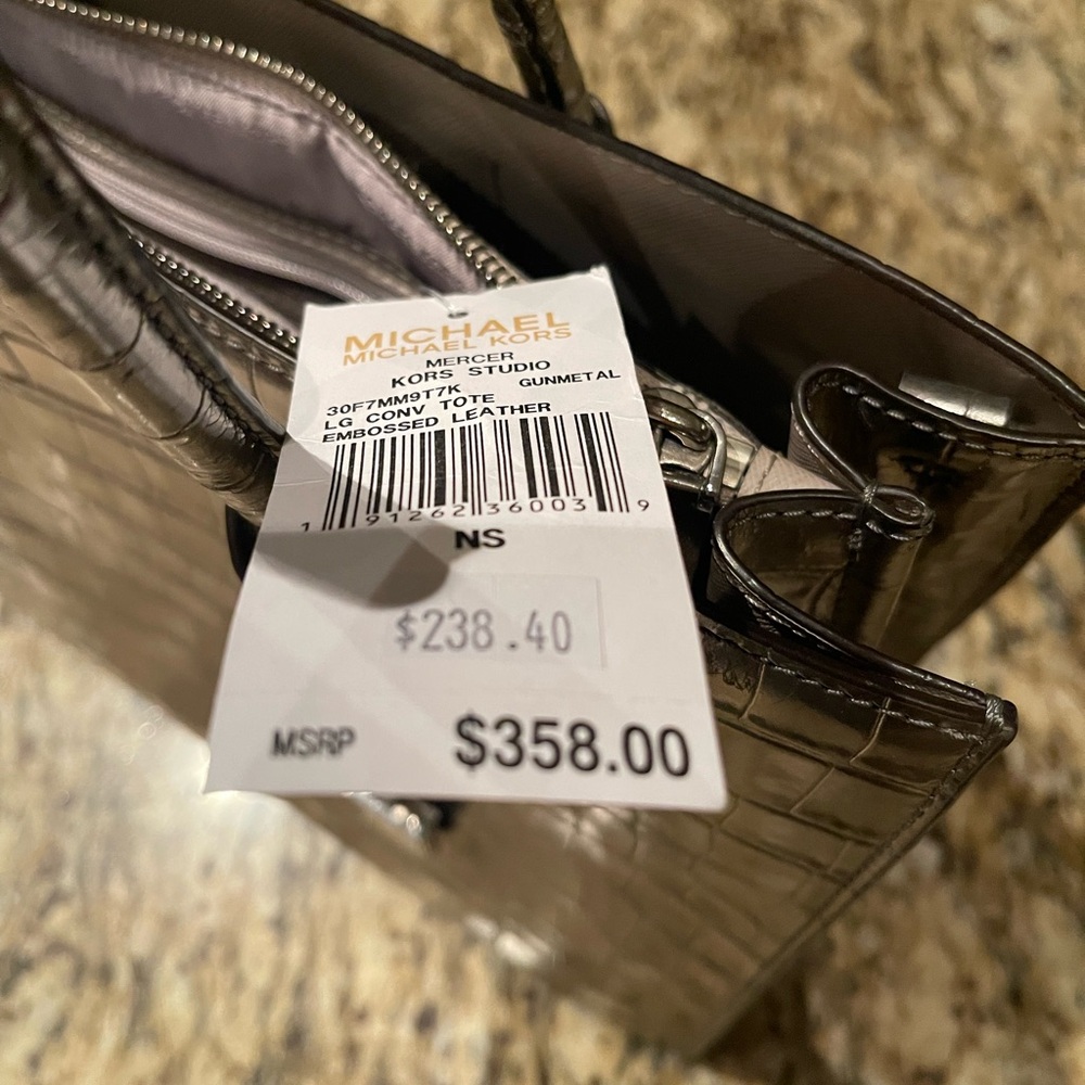 Michael Kors Shiny Silver Crocodile Embossed Tote - Picture 3 of 3